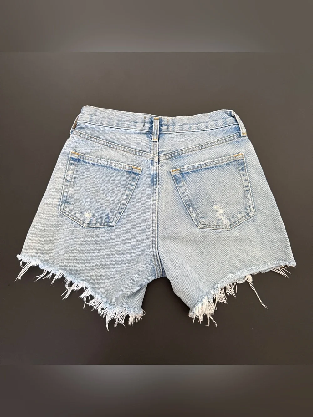AGOLDE Parker Long Light Wash Distressed High-Rise Denim Shorts
